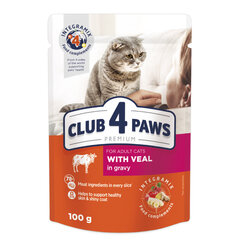 Club 4 Paws Premium suaugusioms katėms su veršiena padaže, 100 g x 24 vnt. kaina ir informacija | Konservai katėms | pigu.lt