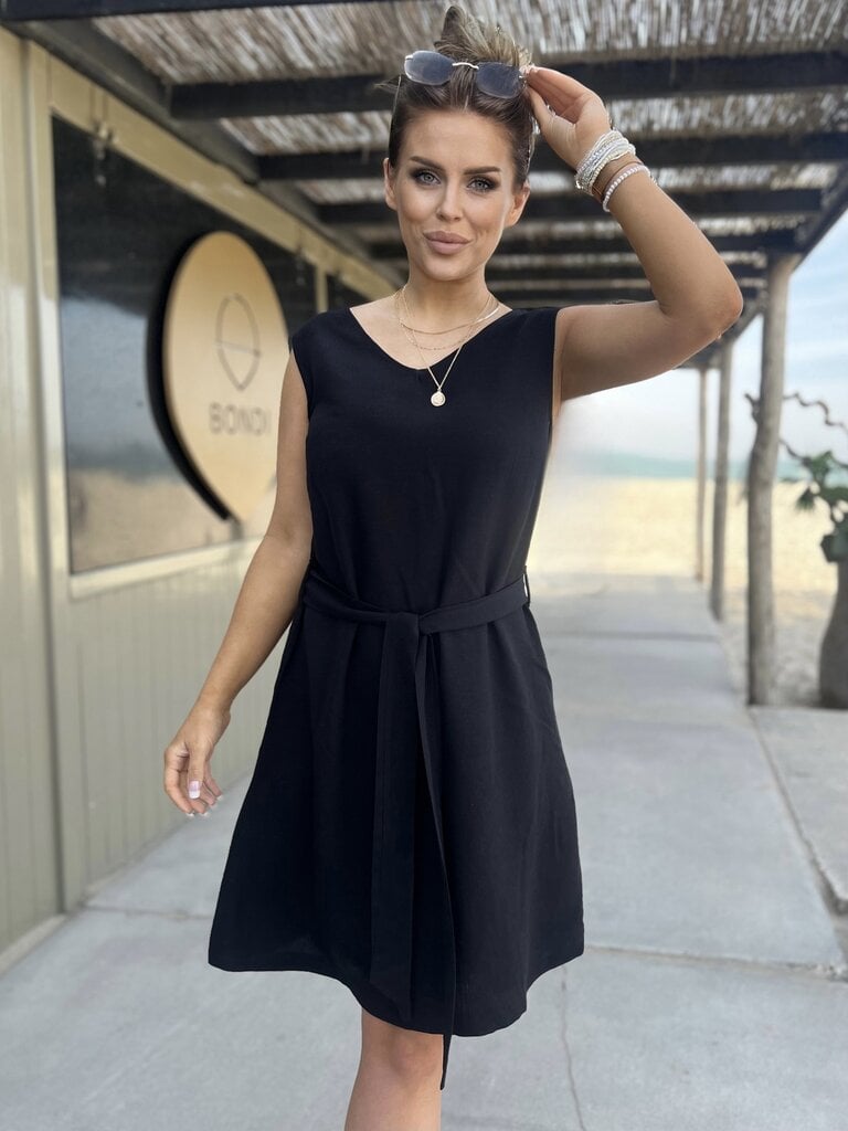 Moteriška suknelė Och bella su linu, juoda kaina ir informacija | Suknelės | pigu.lt