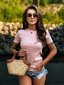 Asimetriška moteriška palaidinė Och Bella, rožinė kaina ir informacija | Marškinėliai moterims | pigu.lt