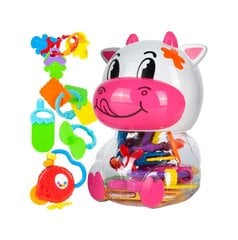 Kūdikių barškučių ir kramtukų rinkinys Karvutė, balta-rožinė kaina ir informacija | Žaislai kūdikiams | pigu.lt