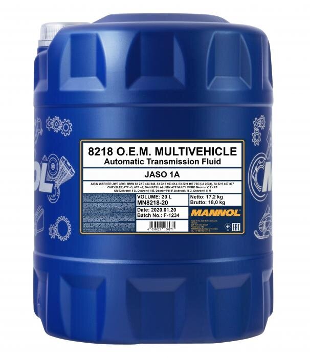 Transmisijos alyva Mannol 8218 ATF Multivehicle, 20 l цена и информация | Kitos alyvos | pigu.lt