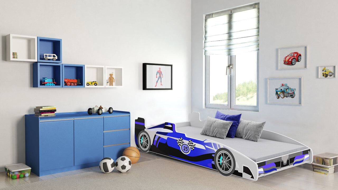 Vaikiška lova Kobi Automobilis 160x80 cm + čiužinys цена и информация | Vaikiškos lovos | pigu.lt