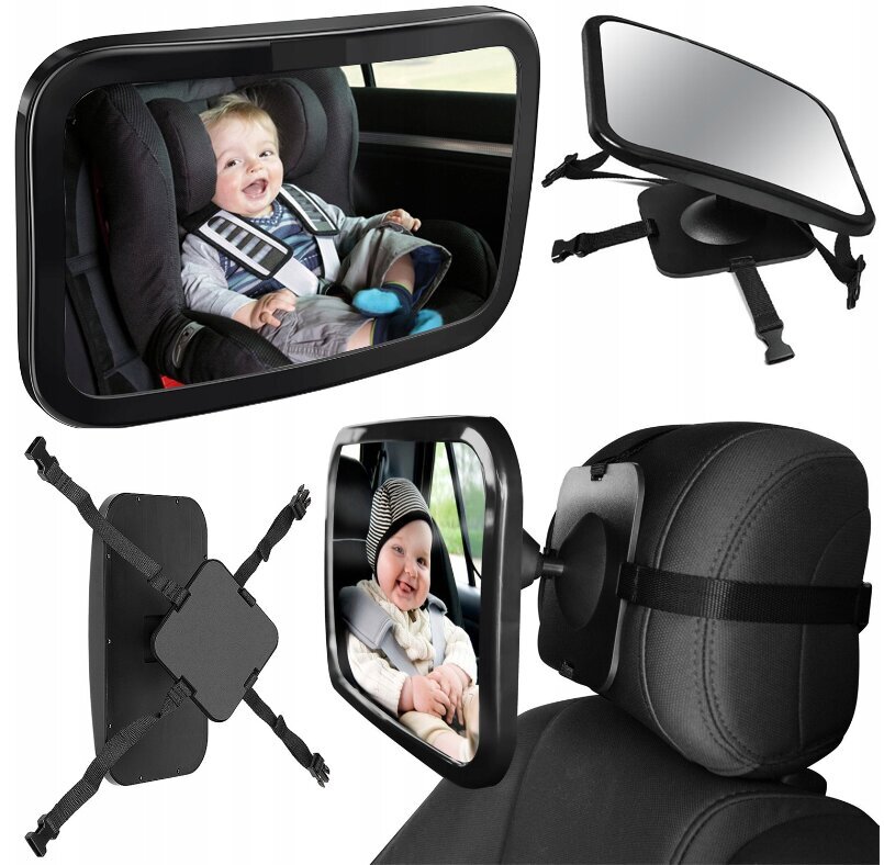 Automobilinis veidrodis vaikui Xtrobb, 30x29 cm, juodas kaina ir informacija | Autokėdučių priedai | pigu.lt