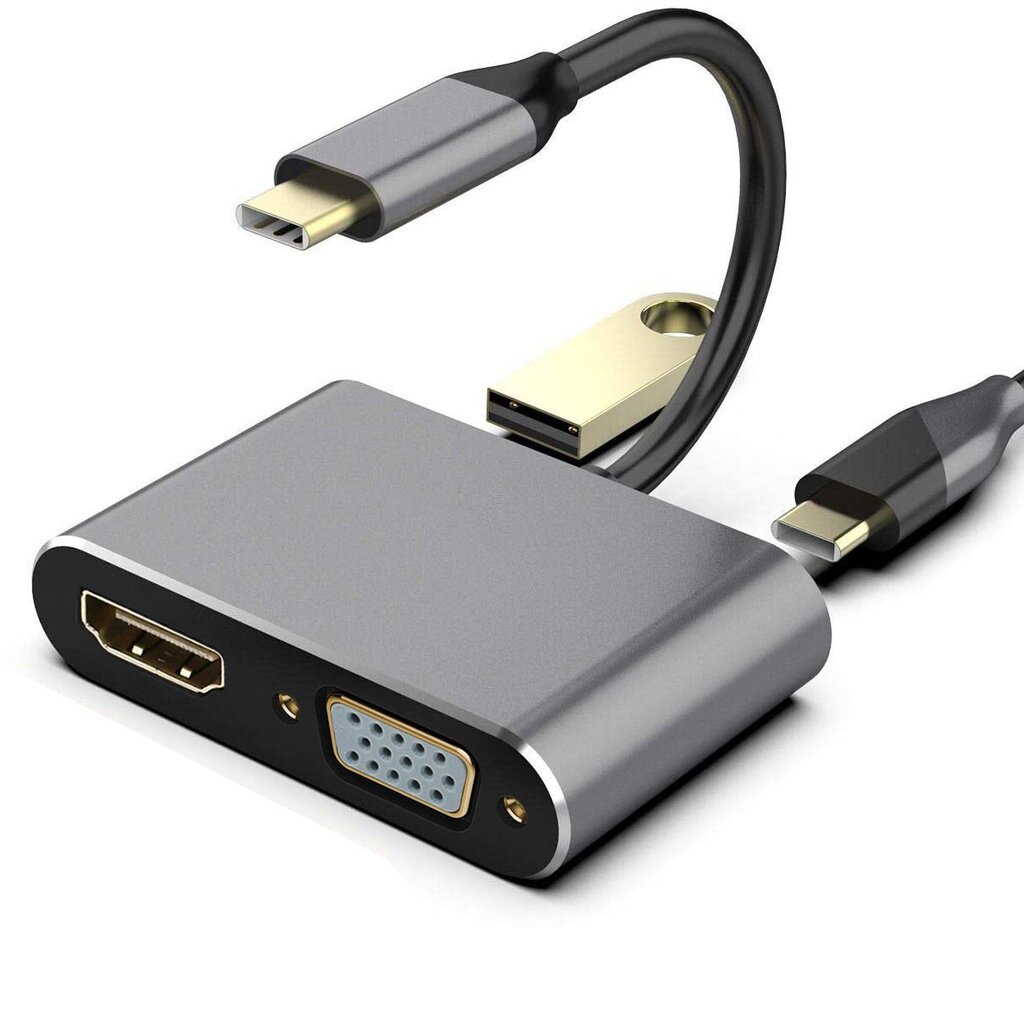 RoGer USB-C Multimedia Adapter HDMI 4K@30Hz / VGA 1080p / USB 3.0 / USB-C PD / Grey kaina ir informacija | Adapteriai, USB šakotuvai | pigu.lt
