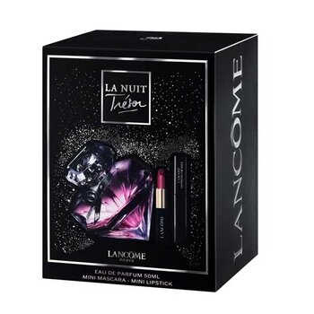 Набор косметики Lancome La Nuit Tresor: парфюмированная вода EDP, 50 мл + губная помада L' Absolu Rouge Matte 505 Attrape Coeur + тушь Hypnose Drama Excessive Black, 2 мл цена и информация | Тушь, средства для роста ресниц, тени для век, карандаши для глаз | pigu.lt