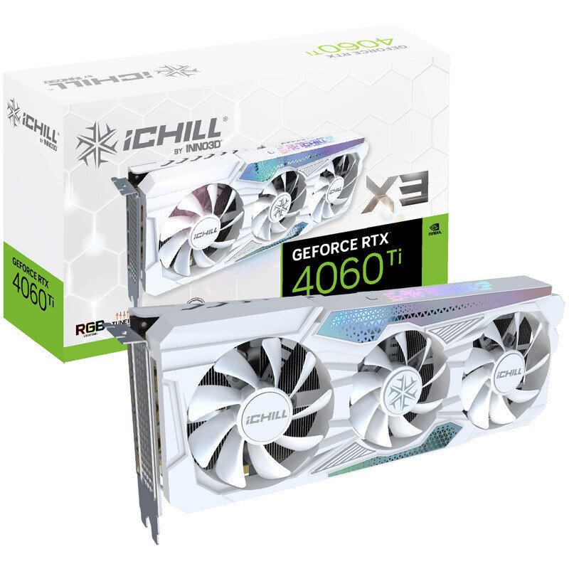 Inno3D GeForce RTX 4060 Ti iChill X3 White (C406T3-08D6X-17113280) цена и информация | Vaizdo plokštės (GPU) | pigu.lt