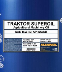 Масло моторное Mannol 7406 Traktor Superoil 15W-40, 10 л цена и информация | Моторные масла | pigu.lt