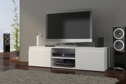 TV staliukas Euro-Meble,120x36x40 cm, baltas kaina ir informacija | TV staliukai | pigu.lt