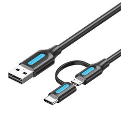 USB 2-в-1 USB 2.0 — USB-C/Micro-B USB-кабель Vention CQDBF, 1 м (черный) цена и информация | Кабели для телефонов | pigu.lt