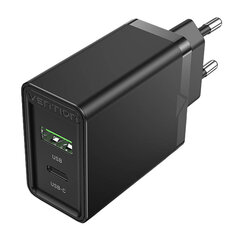 Wall charger EU USB-A(18W), USB-C(20W) Vention FBBB0-EU, 2.4A, PD3.0 (black) цена и информация | Зарядные устройства для телефонов | pigu.lt