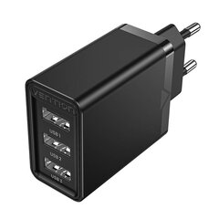 Wall charger 3x USB Vention FEAB0-EU, 2.4A, 12W (black) цена и информация | Зарядные устройства для телефонов | pigu.lt