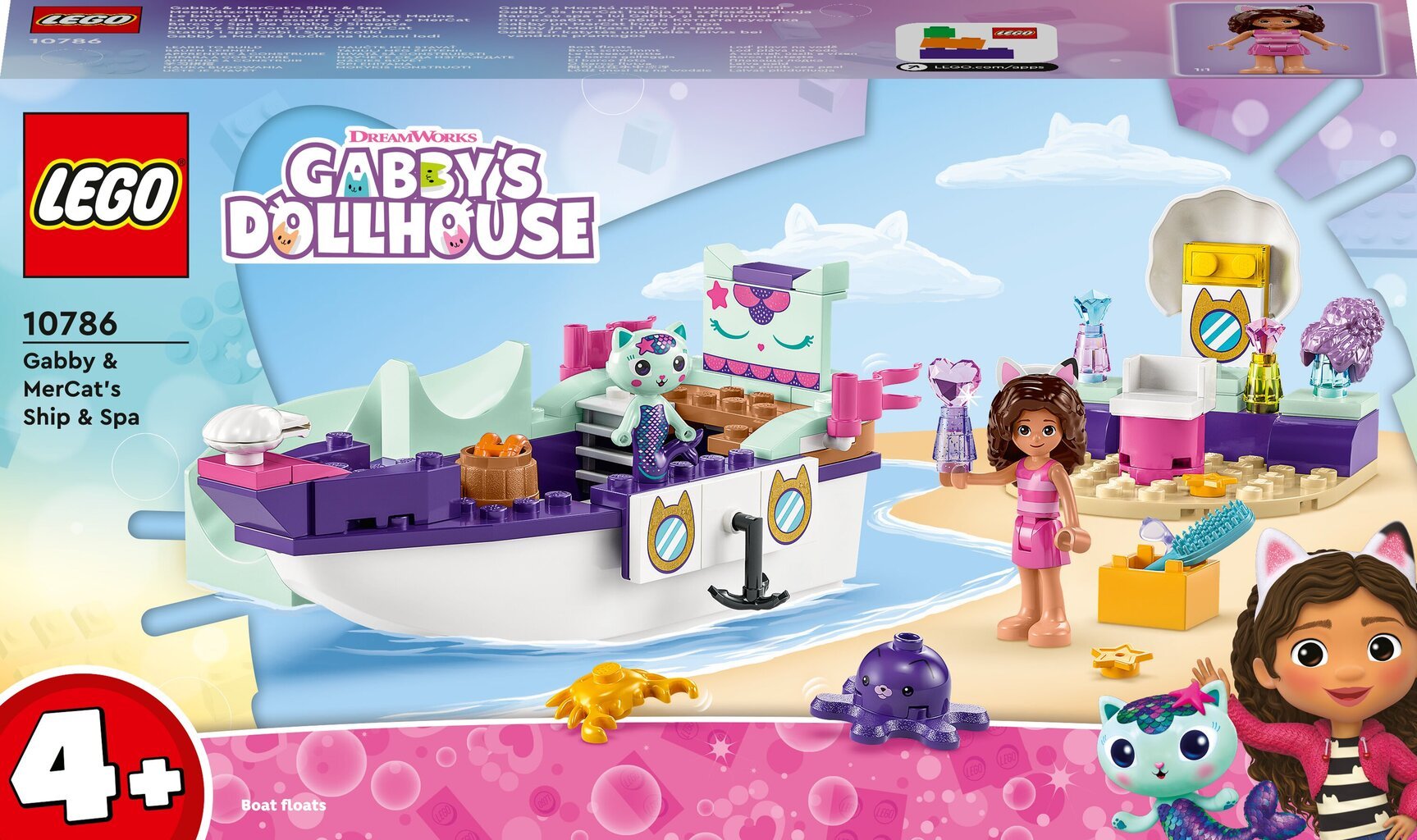 10786 LEGO® Gabby's Dollhouse Gabės ir katytės undinėlės laivas bei vandens pramogos kaina ir informacija | Konstruktoriai ir kaladėlės | pigu.lt