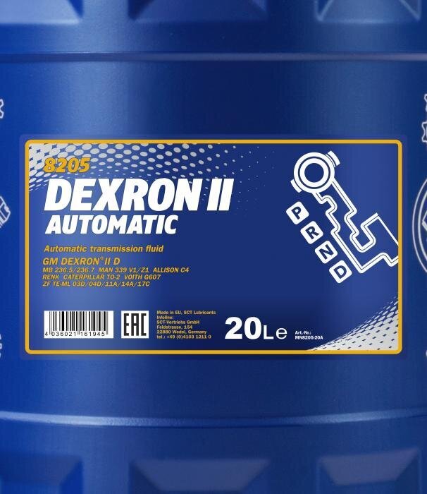 Pavarų dėžės alyva Mannol 8205 Dexron II Automatinė, 20L kaina ir informacija | Kitos alyvos | pigu.lt