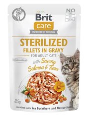 Brit Care Fillets in Gravy для стерилизованных кошек с лососем и тунцом, 24x85 г цена и информация | Консервы для кошек | pigu.lt