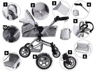 Daugiafunkcinis lėlių vežimėlis 4in1, pilkas kaina ir informacija | Žaislai mergaitėms | pigu.lt
