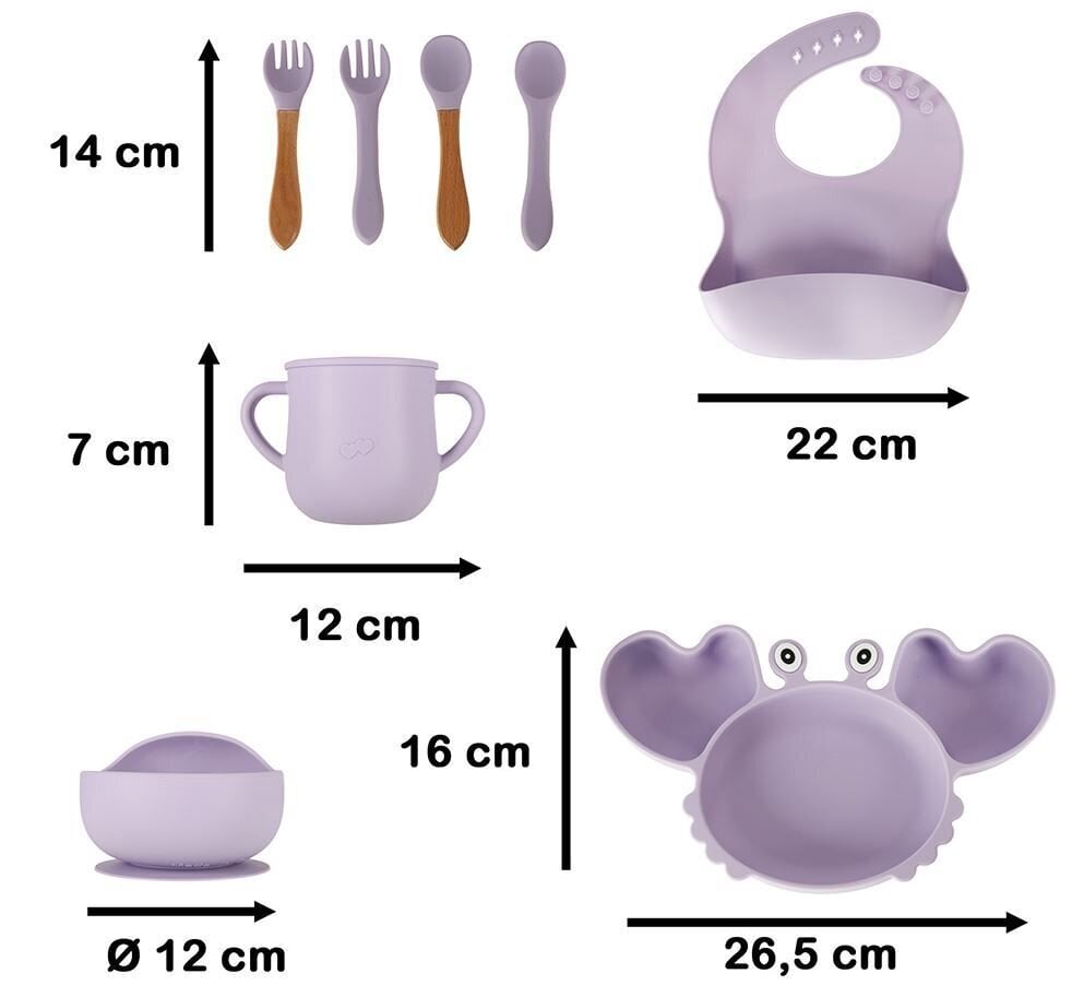 Silikoninis indų rinkinys vaikams Krabas, 6 mėn+ kaina ir informacija | Kūdikių indai, indeliai pienui ir įrankiai | pigu.lt