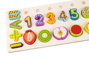 Цветной деревянный сортировщик цифр и фруктов - головоломка Монтессори цена и информация | Развивающие игрушки | pigu.lt