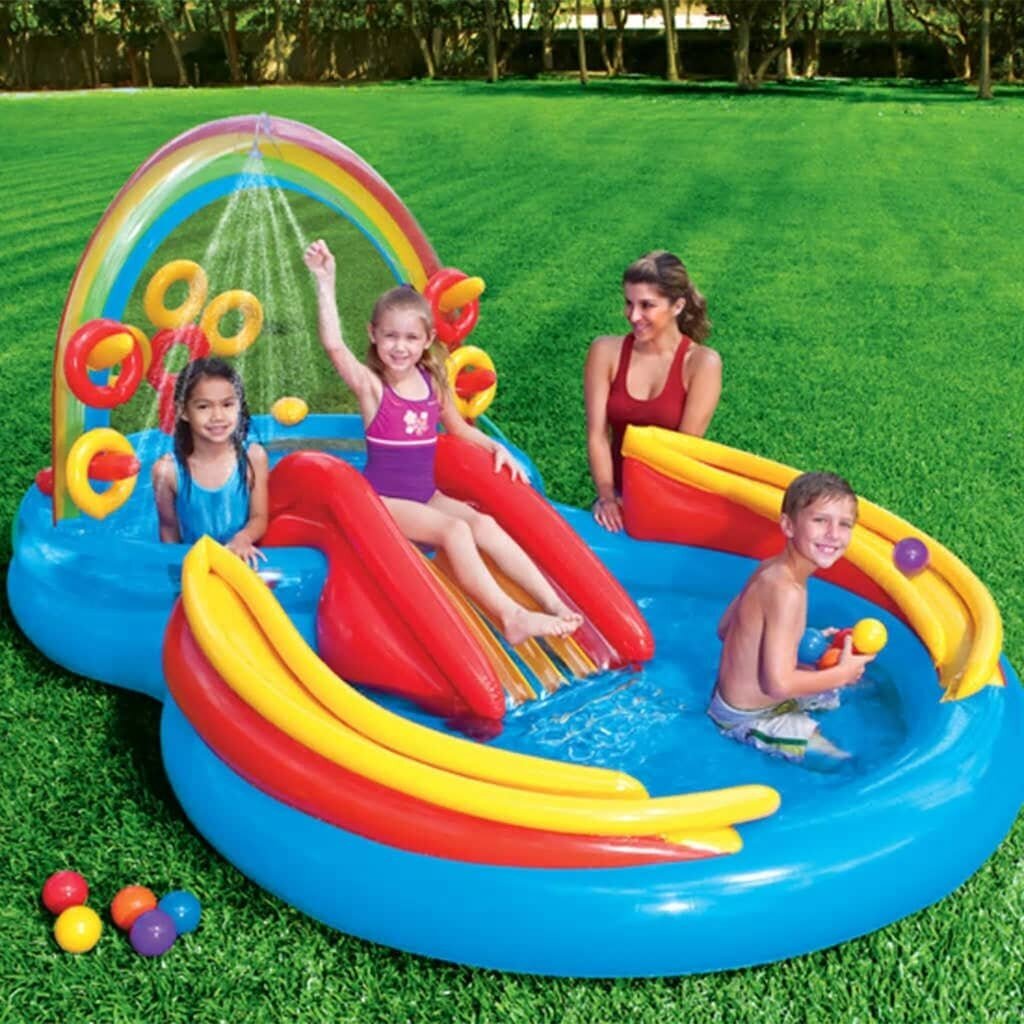 Pripučiamas baseinas Intex Rainbow Ring Play Center, 297x193x135cm, be filtro цена и информация | Baseinai | pigu.lt