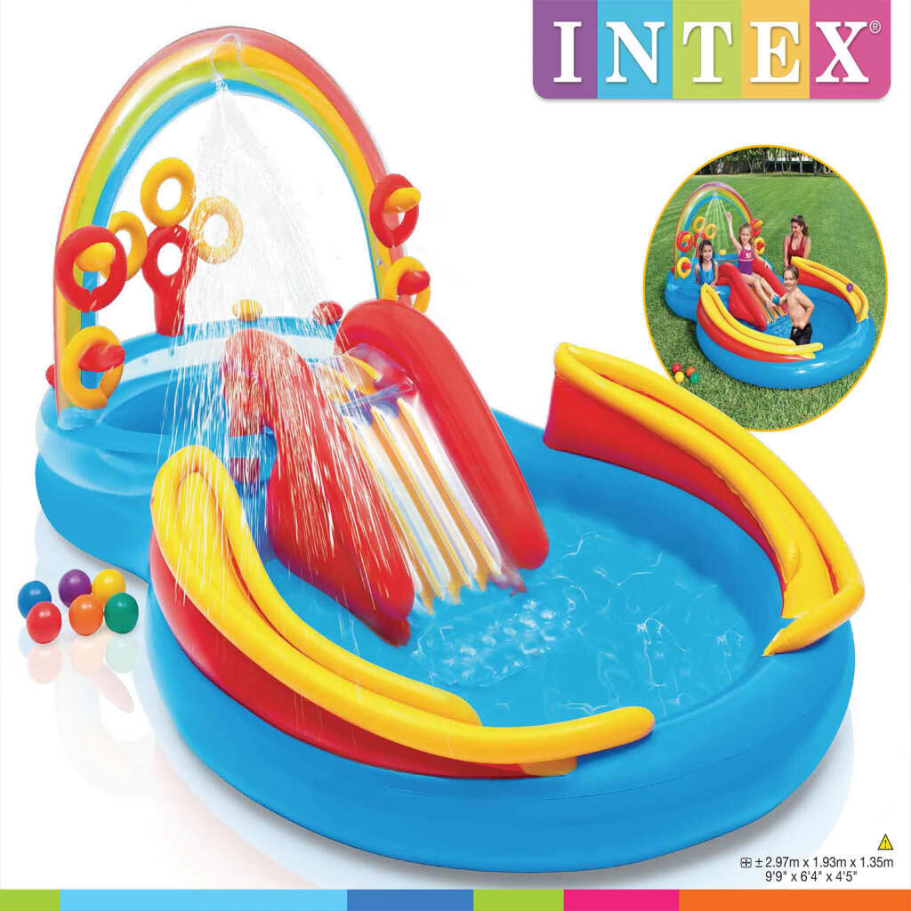 Pripučiamas baseinas Intex Rainbow Ring Play Center, 297x193x135cm, be filtro цена и информация | Baseinai | pigu.lt