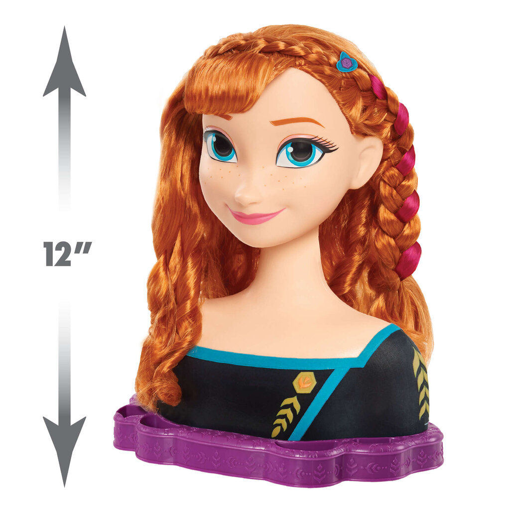 Plaukų modeliavimo galvos lėlė Deluxe Princess Anna Frozen + priedai kaina ir informacija | Žaislai mergaitėms | pigu.lt