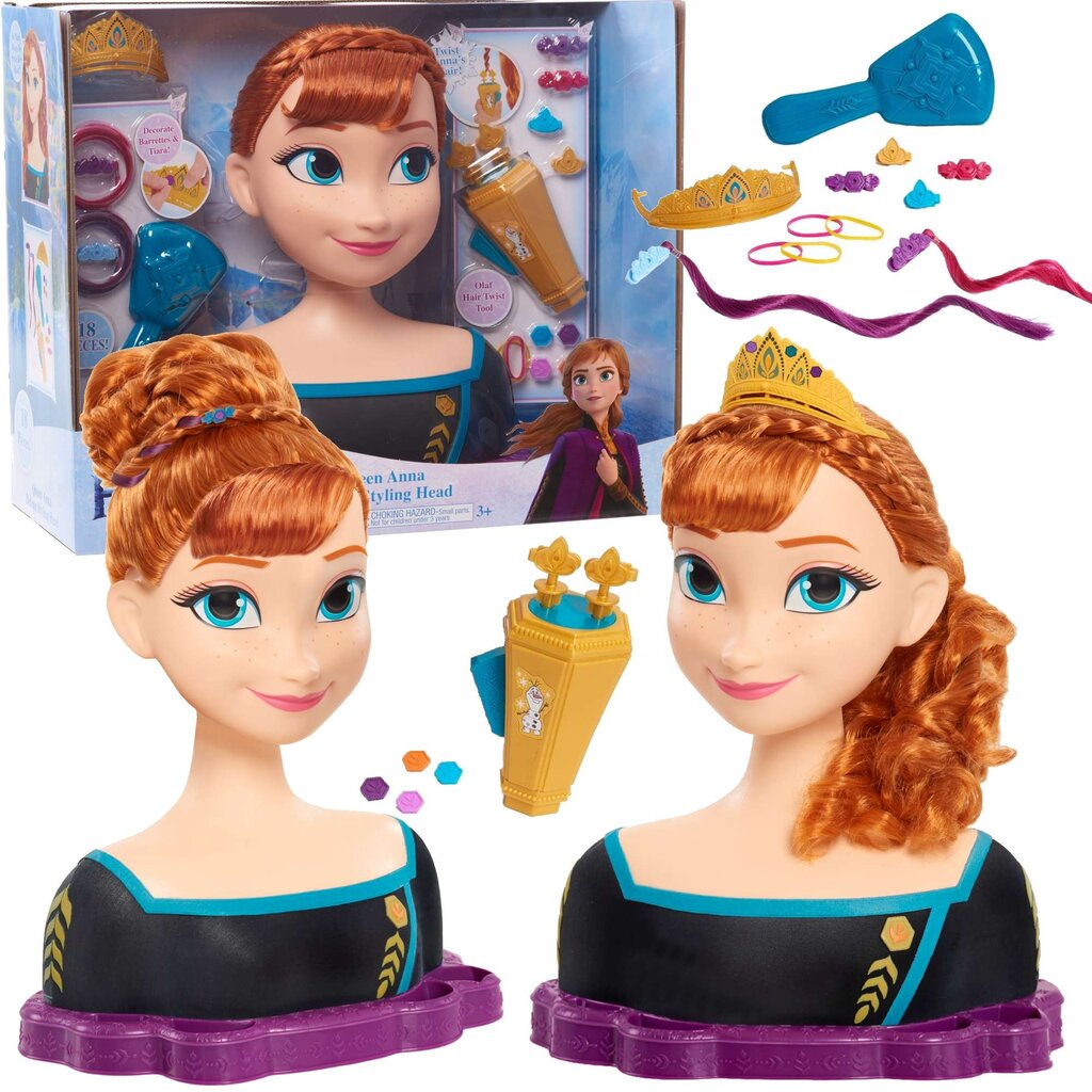 Plaukų modeliavimo galvos lėlė Deluxe Princess Anna Frozen + priedai kaina ir informacija | Žaislai mergaitėms | pigu.lt