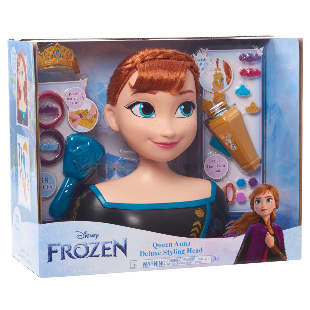 Plaukų modeliavimo galvos lėlė Deluxe Princess Anna Frozen + priedai kaina ir informacija | Žaislai mergaitėms | pigu.lt