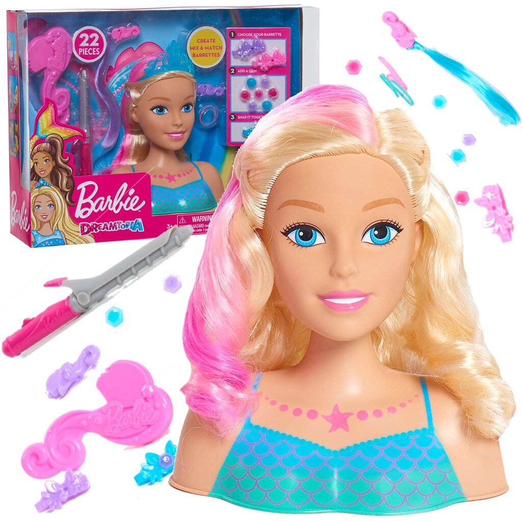 Stiliaus galvos lėlė Undinėlė Barbie Dreamtopia + priedai kaina ir informacija | Žaislai mergaitėms | pigu.lt