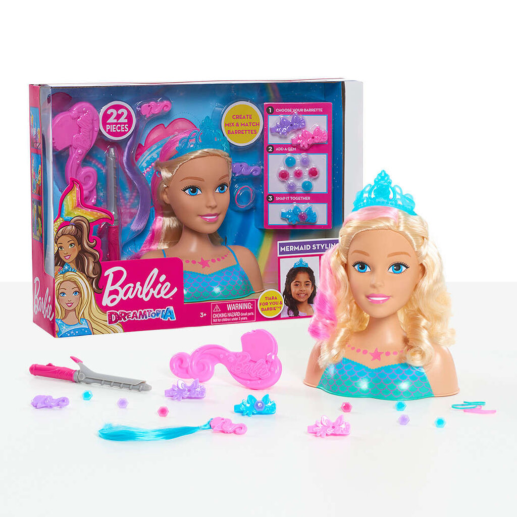 Stiliaus galvos lėlė Undinėlė Barbie Dreamtopia + priedai kaina ir informacija | Žaislai mergaitėms | pigu.lt