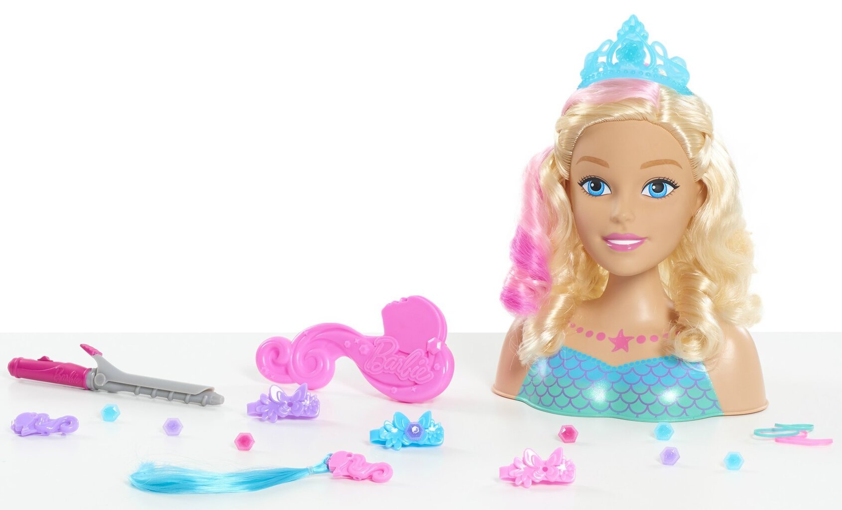 Stiliaus galvos lėlė Undinėlė Barbie Dreamtopia + priedai kaina ir informacija | Žaislai mergaitėms | pigu.lt