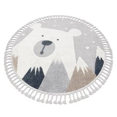 Ковер YOYO EY81 круг серый / белый - Медведь, горы для детей, структурный, сенсорный Бахрома цена и информация | Ковры | pigu.lt