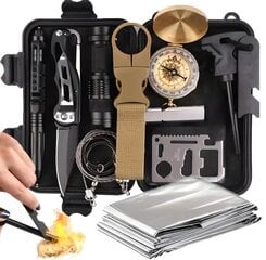 Turistinių įrankių rinkinys Survival kit, juodas, 17x10.5x5cm цена и информация | Туристические ножи, многофункциональные приборы | pigu.lt