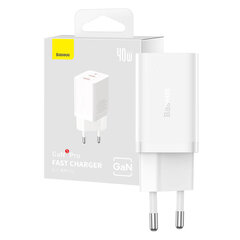 Wall Charger Baseus GaN5 40W, 2x USB C (White) цена и информация | Зарядные устройства для телефонов | pigu.lt