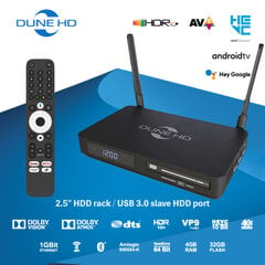 Медиаплеер Dune HD Premier 4K Pro Android TV 11 , Netflix в 4K Dolby Vision & Atmos, 4 ГБ/32 ГБ, HDD 2,5 слот, AV1, Wi-Fi 6, 1 Гбит, ISO DV P7 FEL MKV AFR, HDR10+, DTS, голосовое управление цена и информация | Мультимедийные проигрыватели | pigu.lt