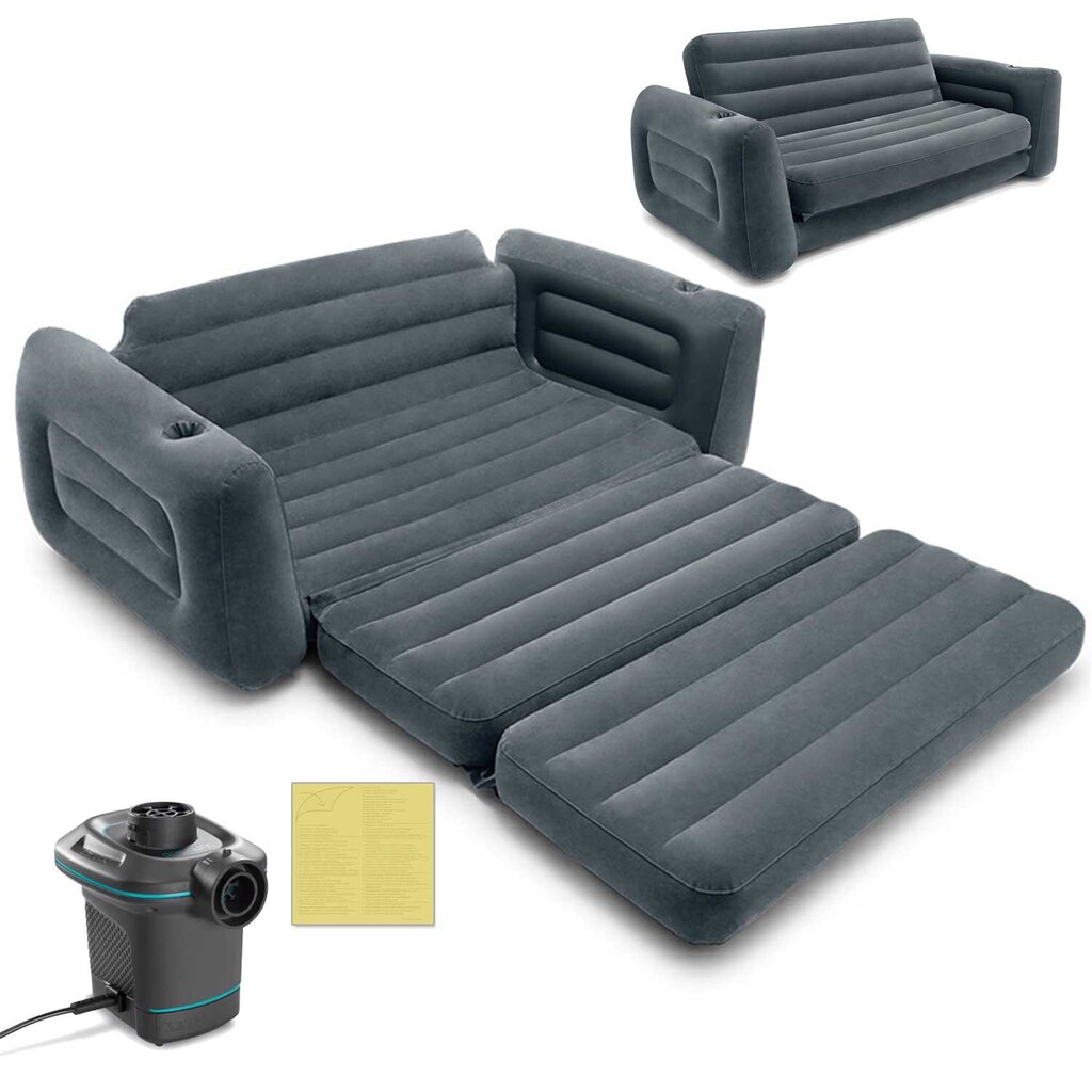 Pripučiamas čiužinys - sofa Intex 2in1 su oro siurbliu, 203x224x66 cm kaina ir informacija | Pripučiami čiužiniai ir baldai | pigu.lt