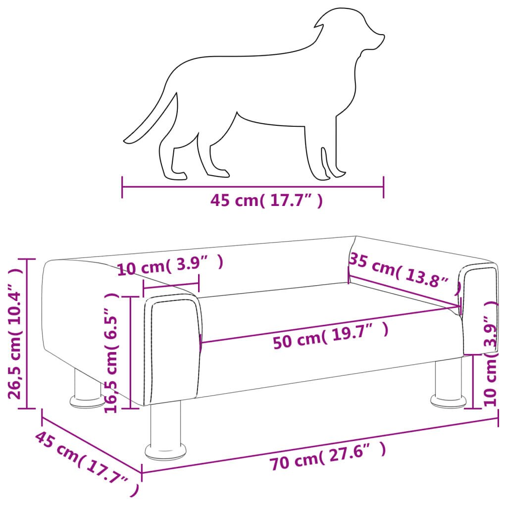 Lova šunims vidaXL, šviesiai pilka, 70x45x26,5cm, aksomas kaina ir informacija | Guoliai, pagalvėlės | pigu.lt