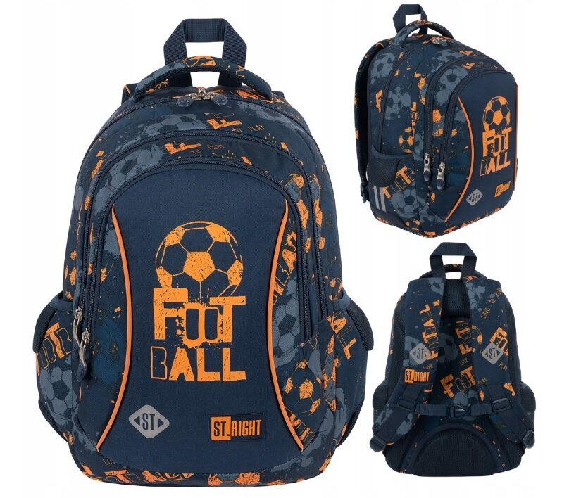 Mokyklinė kuprinė Futbolo kamuoliai, mėlyna/oranžinė kaina ir informacija | Kuprinės mokyklai, sportiniai maišeliai | pigu.lt