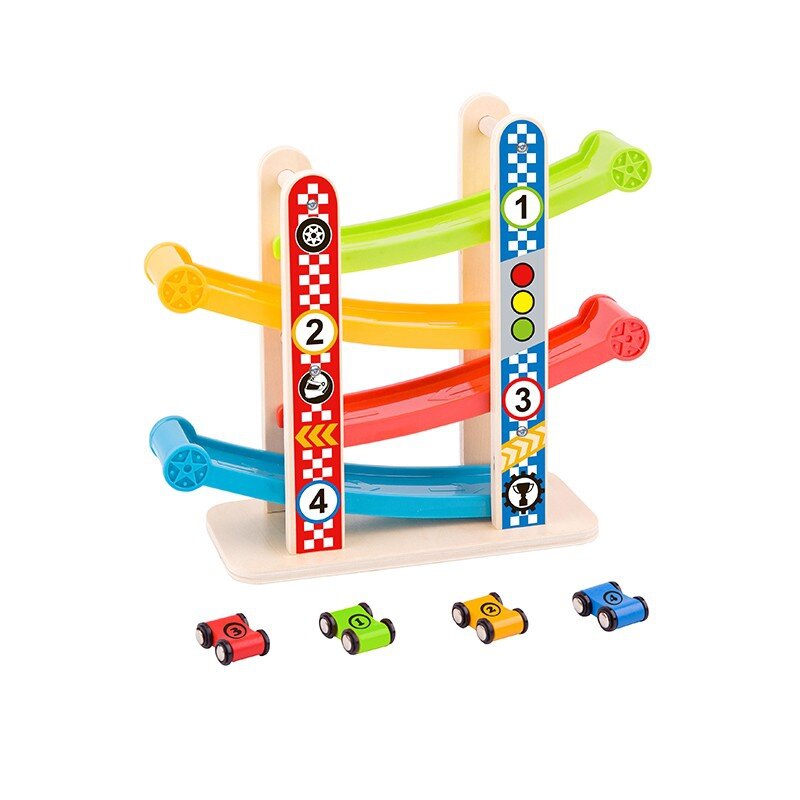 Vaikiška medinė formulės trasa su 4 automobiliais Tooky Toy kaina ir informacija | Žaislai berniukams | pigu.lt