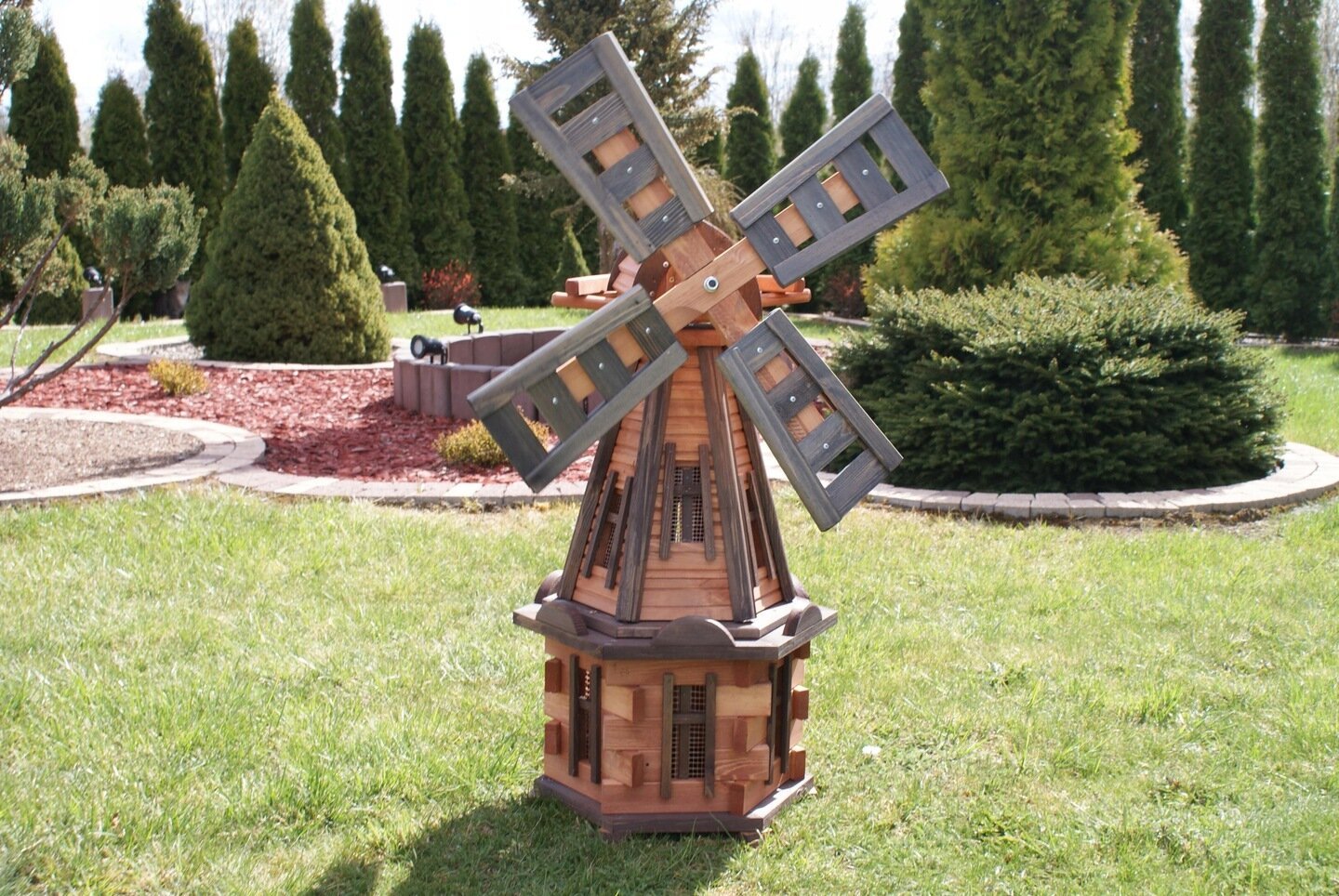 Dekoratyvinis medinis vėjo malūnas sodui su LED, 100 cm kaina | pigu.lt