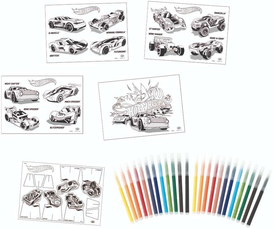 Kūrybinis rinkinys su žymekliais Hot Wheels ir spalvinimo knyga kaina ir informacija | Žaislai berniukams | pigu.lt
