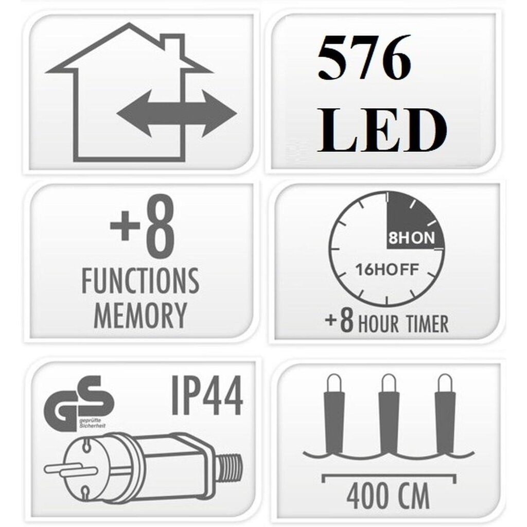 Kalėdinė girlianda, 576 LED, 4 m kaina ir informacija | Girliandos | pigu.lt