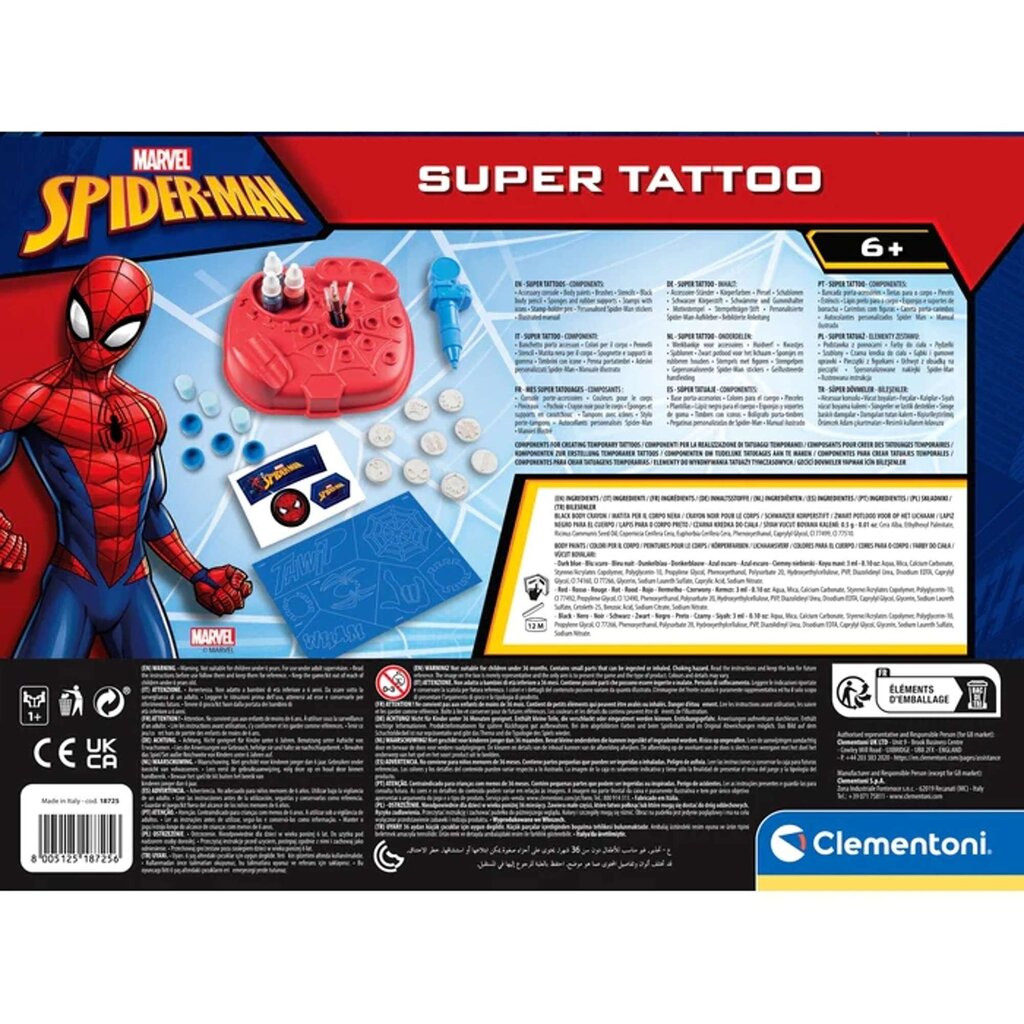 Kūrybinis tatuiruočių rinkinys Clementoni Spiderman kaina ir informacija | Žaislai mergaitėms | pigu.lt