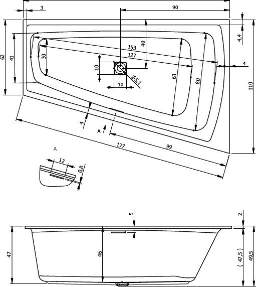 Prekė su pažeidimu.Kampinė vonia RIHO Still Smart 170x110 cm kaina ir informacija | Prekės su pažeidimu | pigu.lt