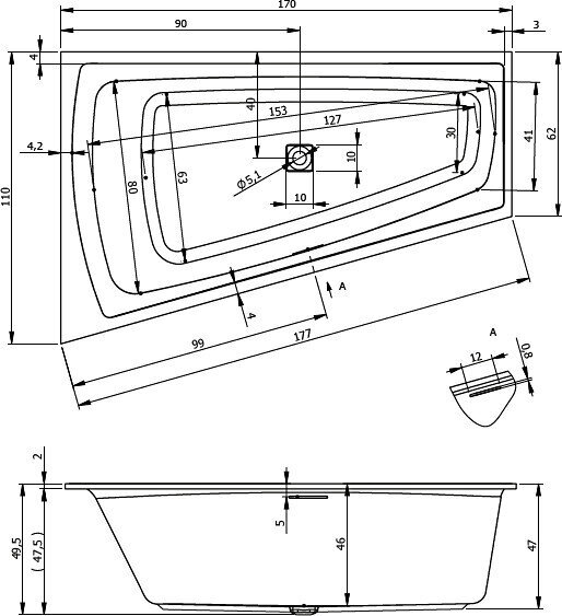 Prekė su pažeidimu.Kampinė vonia RIHO Still Smart 170x110 cm kaina ir informacija | Prekės su pažeidimu | pigu.lt