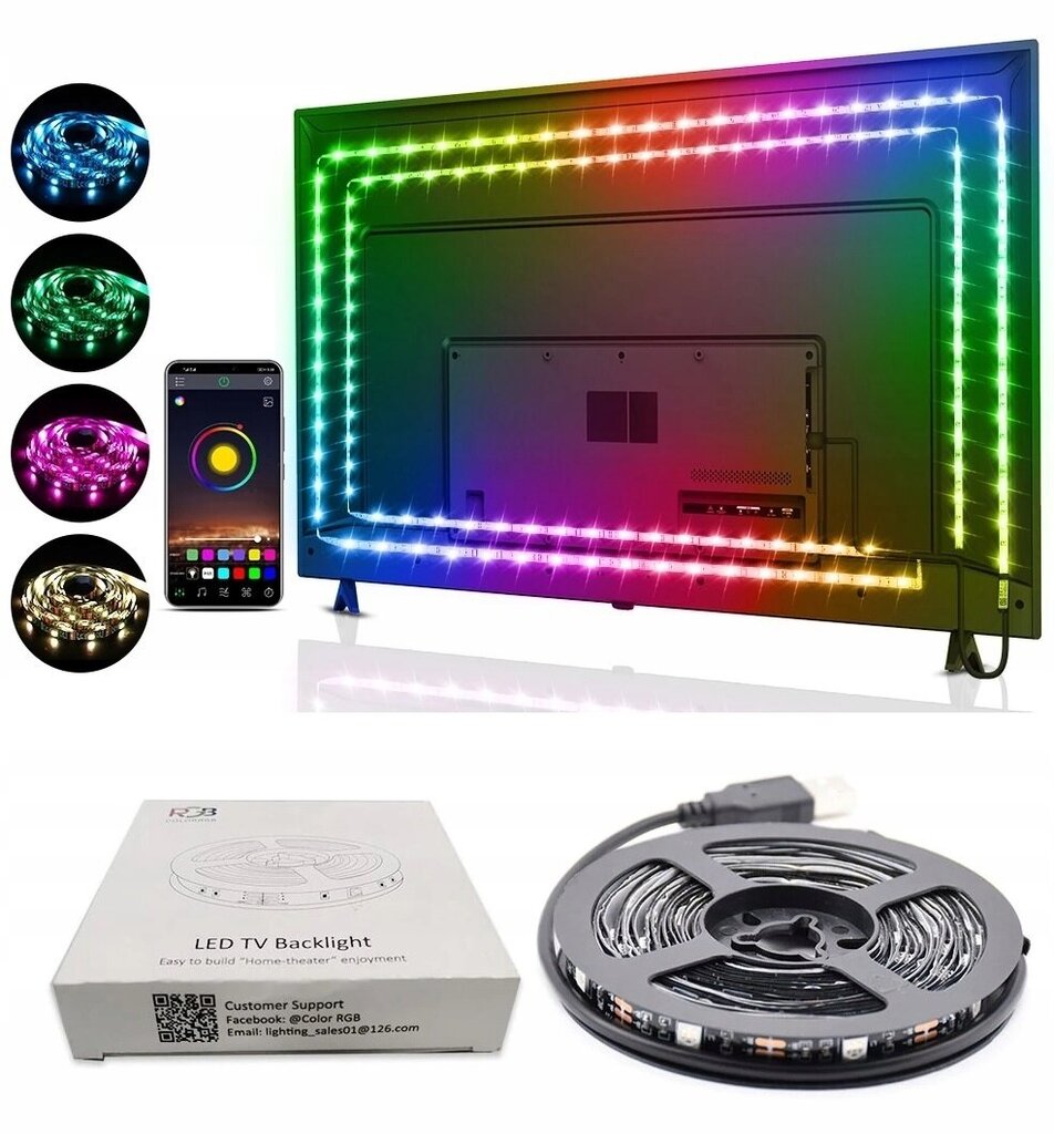 LED juosta RGB USB Bluetooth televizoriaus foninis apšvietimas, 4m цена и информация | LED juostos | pigu.lt