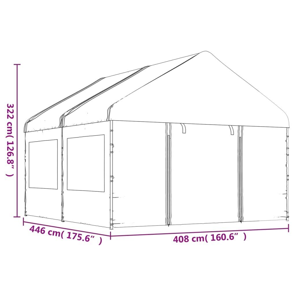 Pavėsinė vidaXL, 4,46x4,08x3,22 m, balta kaina ir informacija | Pavėsinės | pigu.lt