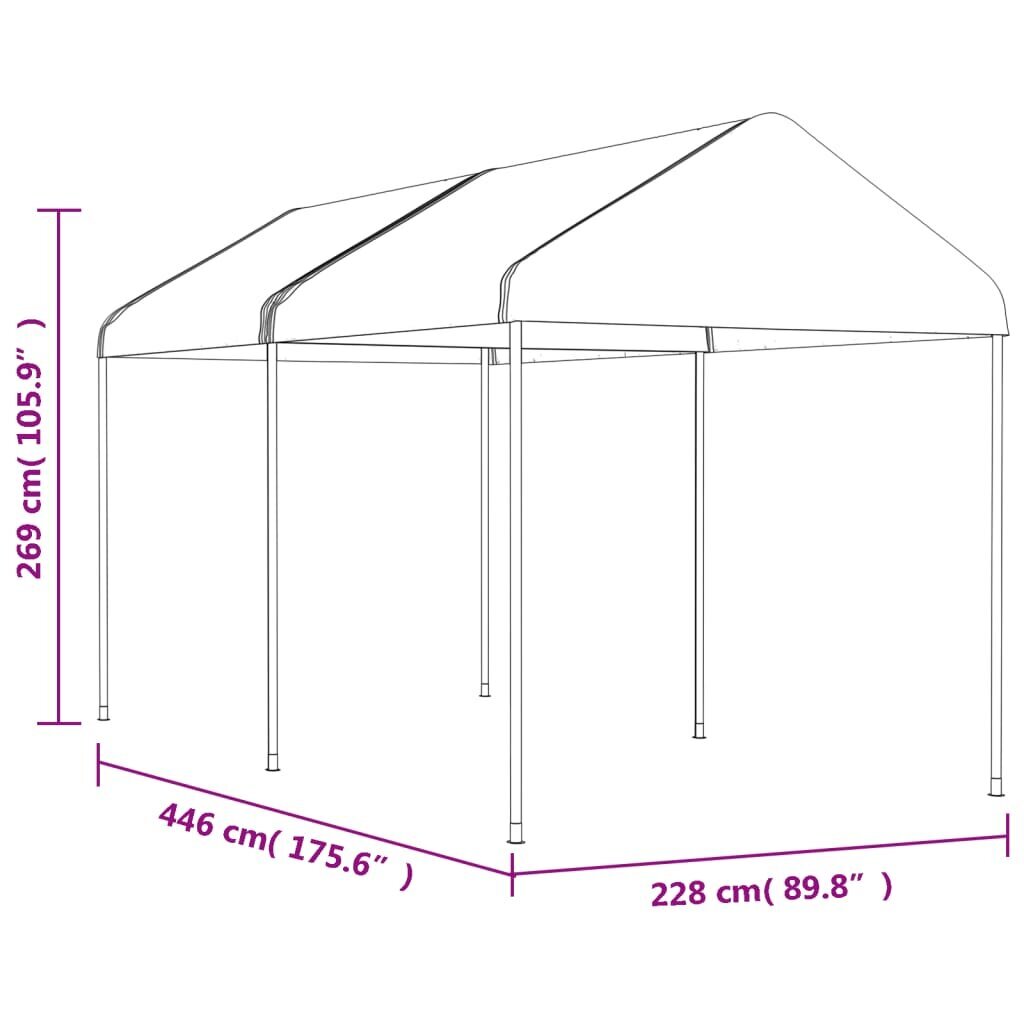 Pavėsinė vidaXL, 4,46x2,28x2,69 m, balta kaina ir informacija | Pavėsinės | pigu.lt