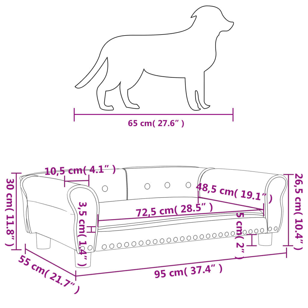 Aksomo lova šunims vidaXL, 95x55x30 cm, pilka kaina ir informacija | Guoliai, pagalvėlės | pigu.lt