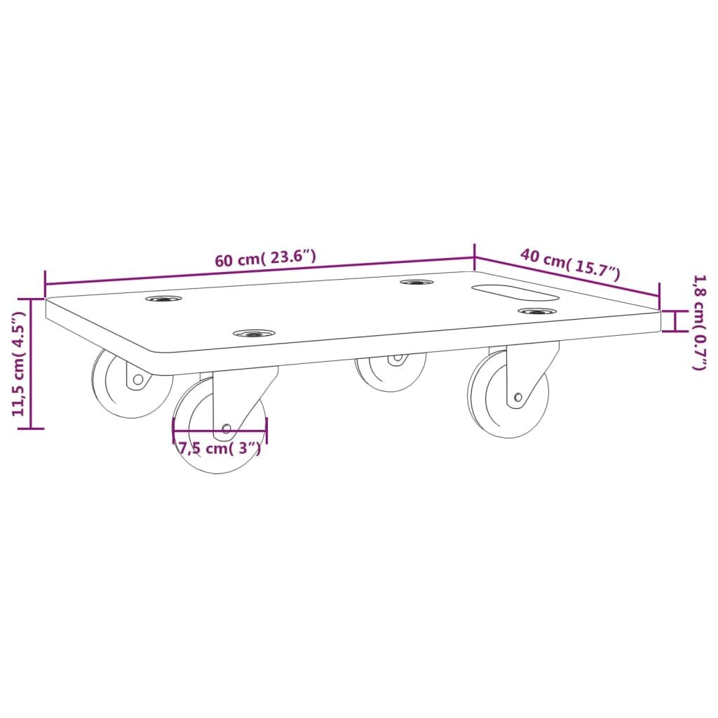 Platforminiai vežimėliai vidaXL 60x40x11,5cm 2vnt kaina ir informacija | Auto reikmenys | pigu.lt