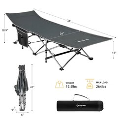 Sulankstomas stovyklavimo gultas King Camp Comfort, pilka, 190x67x38cm kaina ir informacija | Turistiniai baldai | pigu.lt