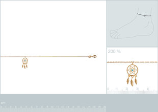 Цепочка на ногу с золотым покрытием 750°, 25 см, произведено во Франции цена и информация | Женские браслеты | pigu.lt